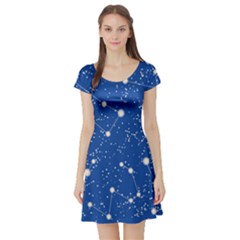 Blue Pattern With Constellations Of Southern Hemisphere Short Sleeve Skater Dress by CoolDesigns