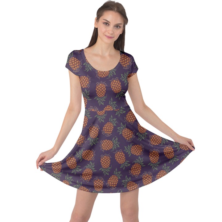 Purple Pattern of Pineapple Cap Sleeve Dress