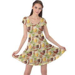 Colorful Glass Mugs Lager Dark Beer Hop Pretzel Sausage Pattern Cap Sleeve Dress