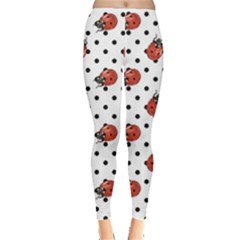 Red Ladybugs Black Polka Dots Pattern Leggings