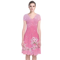 Blossom Pinky Japanese Style Cherry Blossom Short Sleeve Front Wrap Dress by CoolDesigns