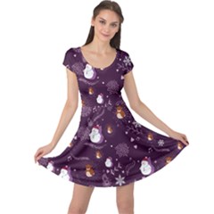 Dark Purple Xmas Cap Sleeve Dress