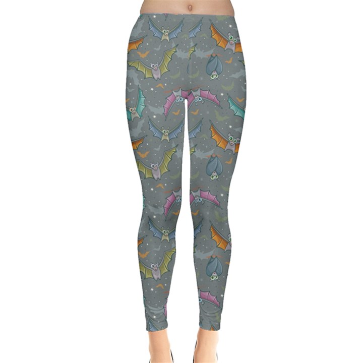 Colorful Night Pattern with Cartoon Bats Childish Women s Leggings