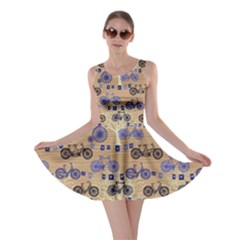 Beige Retro Bicycle Pattern Skater Dress 