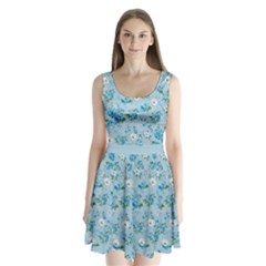 Light Blue Floral 4 Split Back Mini Dress 