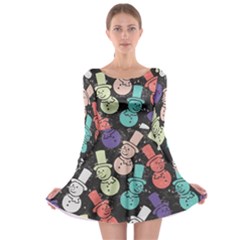 Vintage Snowman Long Sleeve Skater Dress