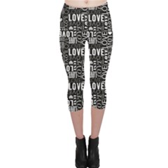 Black Love Heart Shape Pattern Capri Leggings