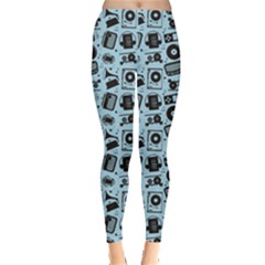 Blue Black Radio Cd Player Music Pattern Leggings