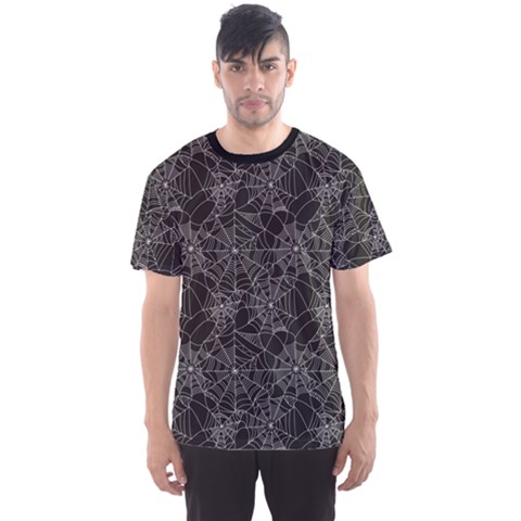 Black Halloween Spider Web Pattern Men s Sport Mesh Tee by CoolDesigns