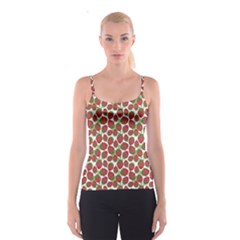 Red Pattern With Strawberries Graphic Stylized Drawing Spathetti Strap Top