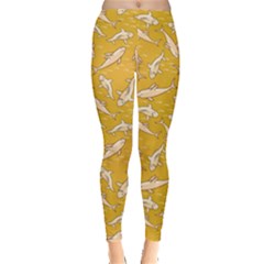 Yellow With Stylized Sharks Stylish Design Leggings