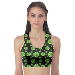 Green Shamrock Pattern Black Women s Sport Bra by CoolDesigns