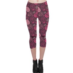 Red Pink And Purple With Skulls Capri Leggings