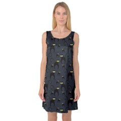 Black Cats Design Pattern Sleeveless Satin Nightdress