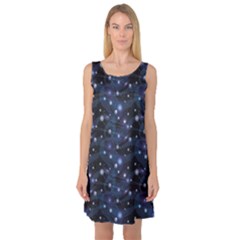 Blue Pattern Of Space Night Sky Sleeveless Satin Nightdress