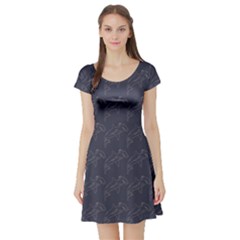 Blue Hammerhead Shark Pattern Short Sleeve Skater Dress