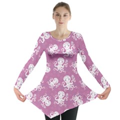 Purple Cute Octopus Stylish Design Long Sleeve Tunic Top