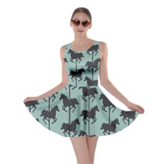 Green Carousel Horses Silhouettes Skater Dress