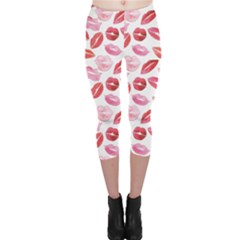Pink Watercolor Lips Pattern Capri Leggings by CoolDesigns
