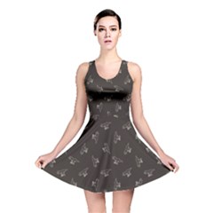 Black Tyrannosaurus Dinosaur Doodle Pattern Reversible Skater Dress