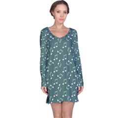 Green Music Elements Notes Gray Pattern Long Sleeve Nightdress by CoolDesigns