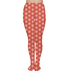 Red Red With White Snowflakes Pattern Tights