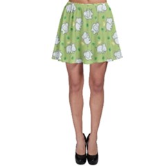 Green Happy Hippo With Friendly Bird Pattern Skater Dress