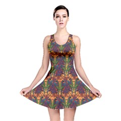 Colorful Pattern With Macaw Parrots Hand Drawn Reversible Skater Dress