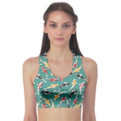 Blue Pattern Design With Colored Koi Fish Women s Sport Bra