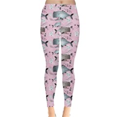 Purple Graphic Pattern Of Whales And Jellyfish On A Pink Leggings