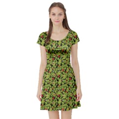 Green Cute Monsters In The Grass Pattern Short Sleeve Skater Dress by CoolDesigns