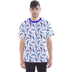 Blue Watercolor Pattern With Dolphins Men s Sport Mesh Tee