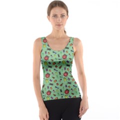 Green Color Bugs And Beetles Green Pattern Tank Top