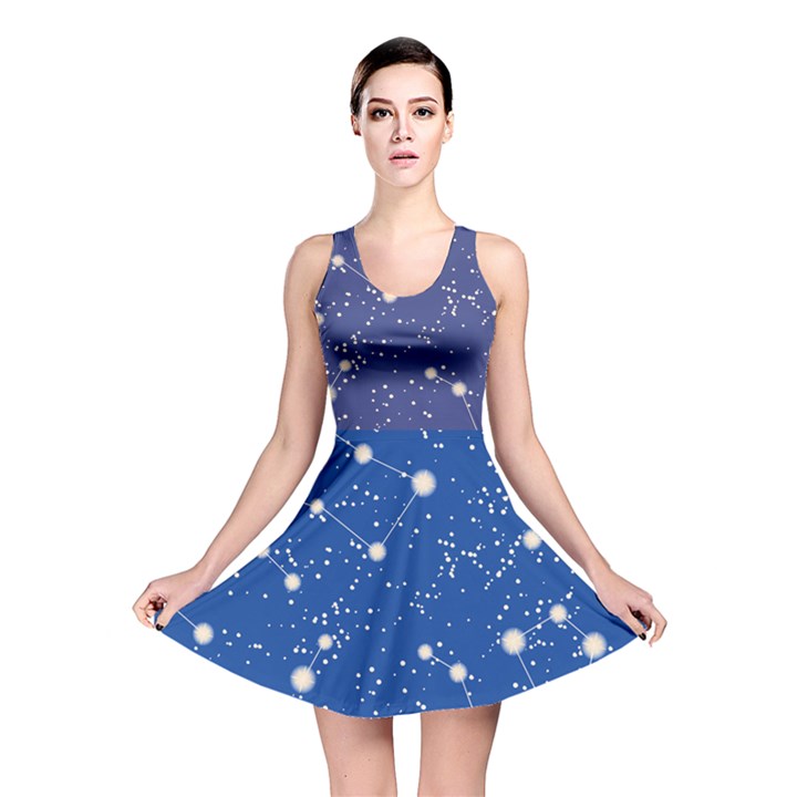 Blue Pattern with Constellations of Southern Hemisphere Reversible Skater Dress