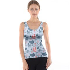 Blue Pattern With Cute Whales Sailing Octopus Tank Top by CoolDesigns