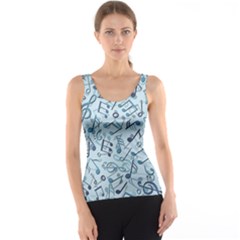 Blue Pattern With Music Notes Tank Top