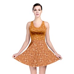 Orange Pattern With Dog Paw Print Bone And Hearts Orange Reversible Skater Dress