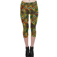 Green Pattern Peacock Feathers Capri Leggings