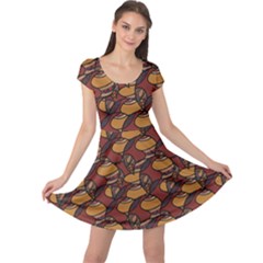 Brown African Ethnic Colorful Pattern Cap Sleeve Dress