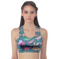 Dark Mint Dinosaur Sport Bra by CoolDesigns