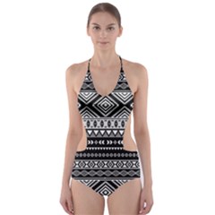 Dark Tribal Cut-out One Piece Swimsuit