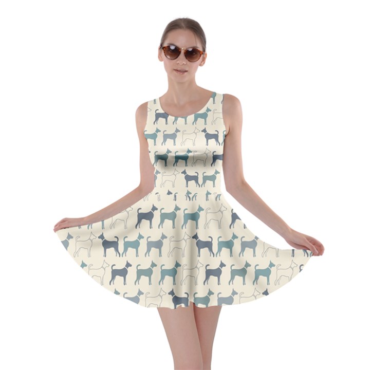 Gray Cute Doodle Pattern of Dog Silhouettes Endless Skater Dress