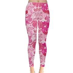 Pink Pattern With Hand Drawn Outlines Frangipani Plumeria Women s Leggings