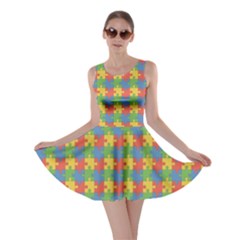 Green Puzzles Color Pattern Skater Dress