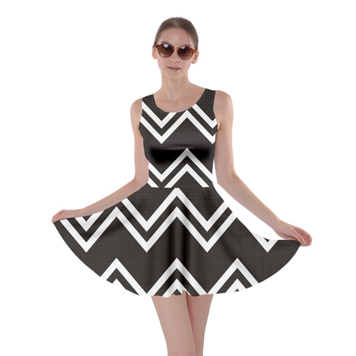 Black Black and White with Zigzag Pattern Skater Dress