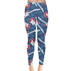 Blue Guitar Music Pattern With Blue Women s Leggings by CoolDesigns
