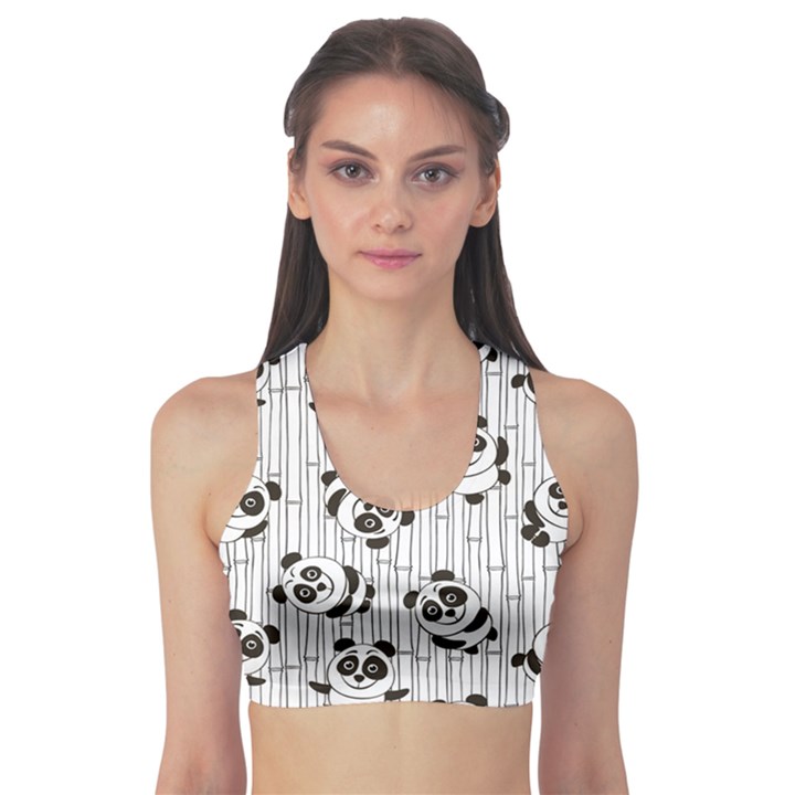 Gray Pattern with Cartoon Pandas Kids Women s Sport Bra