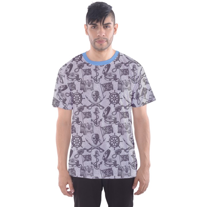 Blue Hand Drawn Pirate Pattern Men s Sport Mesh Tee