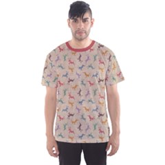 Brown Retro Christmas Pattern With Colorful Deers On A Vintage Men s Sport Mesh Tee