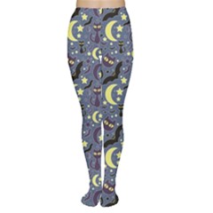 Blue Cute Pattern Night Life Cats And Bats Women s Tights